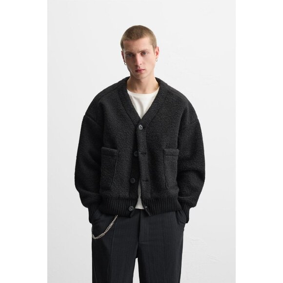 Zara DNWR Mens Boucle Jacket Size M Black button up Textured 8281/363 NWT - Picture 1 of 14